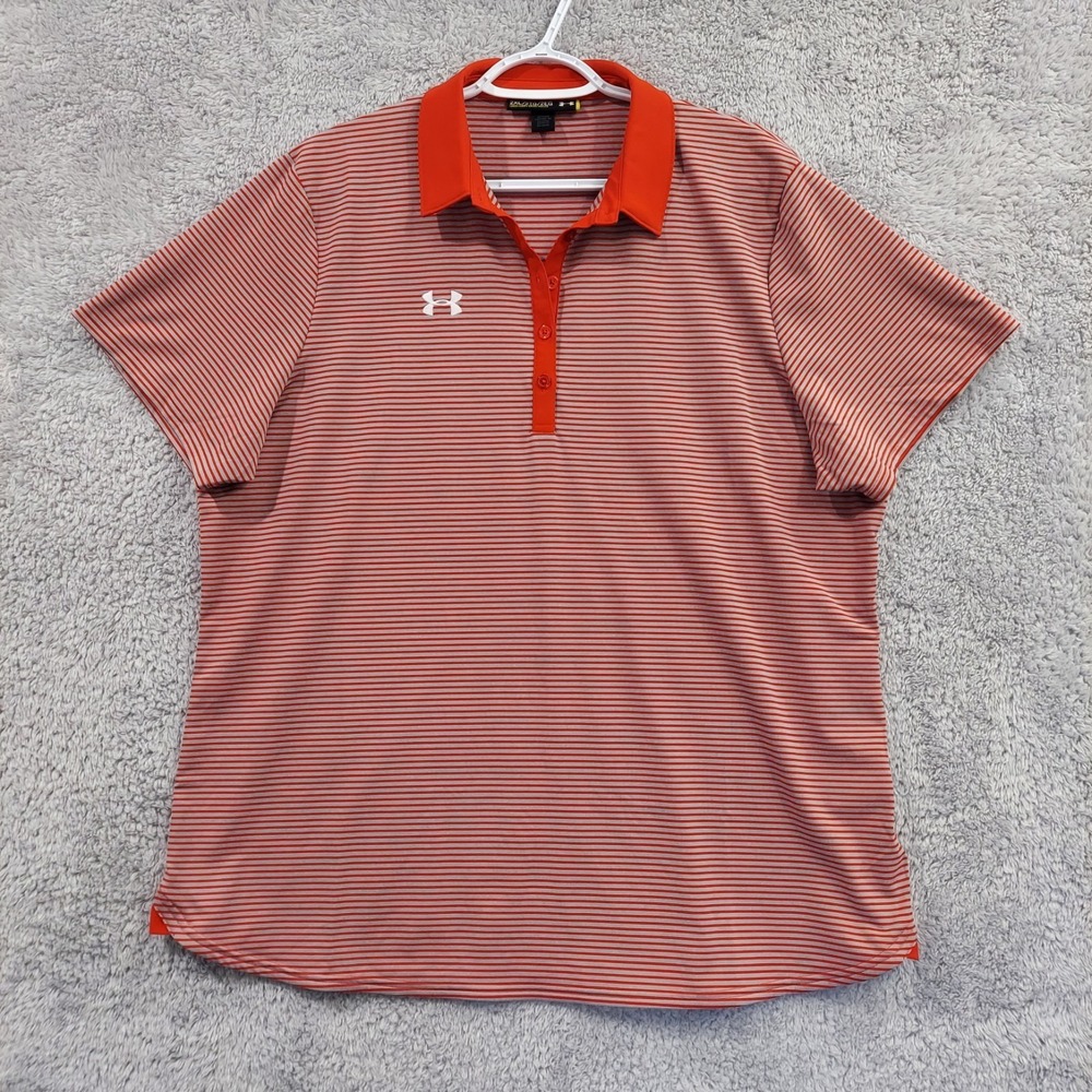 Under Armour Women's 2XL Polo Clubhouse Loose Fit Red/Gray‎ Striped Top 1270480